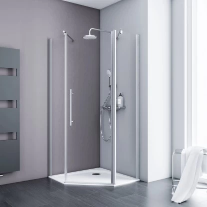 Schulte Fünfeckdusche Alexa Style 2.0 Alu-Natur Klar Glas Hell 192 Cm X 90 Cm – Bild 2