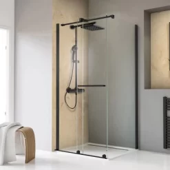 Schulte Schiebetür Toura Mit Seitenwand R 200 X 120 X 90 Cm Schwarz Klar Hell