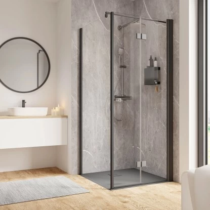 Schulte ExpressPlus Drehfalttür U. Seitenwand Garant 2.0 Mattschwarz 200 X 90 Cm