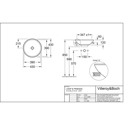 Villeroy & Boch Friends Halbeinbau-Waschbecken 43cm StarWhite M. ÜL CPlus - Image 3