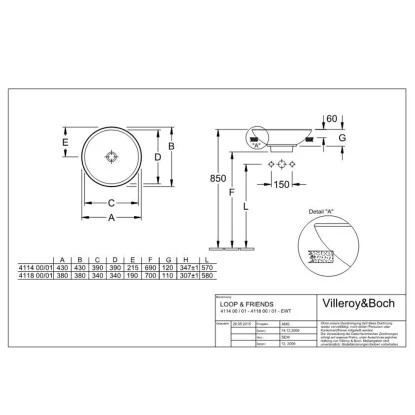 Villeroy & Boch Friends Halbeinbau-Waschbecken 43cm Alpinweiß M. ÜL CPlus - Image 2