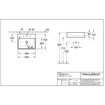 Villeroy & Boch Boch Aufsatzwaschbecken Memento 50 Cm Alpinweiß Mit Hahnloch Mit ÜL - Image 3