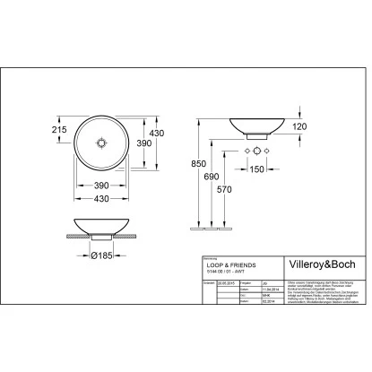 Villeroy & Boch Loop & Friends Aufsatzwaschbecken 43 Cm Pergamon Mit ĂL CPlus - Image 2