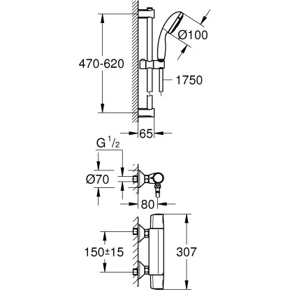 Grohe QuickFix Thermostat-Brausebatterie Precision Trend M. Brausegarnitur Chrom - Image 2