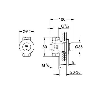 Grohe Selbstschluss-Durchgangsventil Euroeco CT Chrom - Image 2