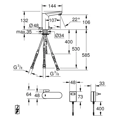 Grohe Infrarot-Elektronik FĂŒr Waschtisch Eurosmart CE Mit Mischung Chrom â Bild 2