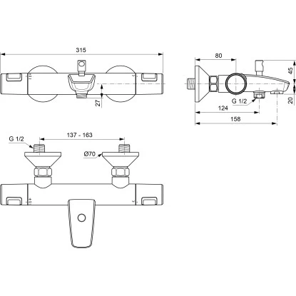 Ideal Standard Badethermostat Ceratherm T25 Aufputz Chrom - Image 5