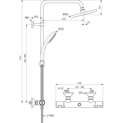 Ideal Standard Duschsystem Mit Brausethermostat Ceratherm T25 Chrom - Image 4