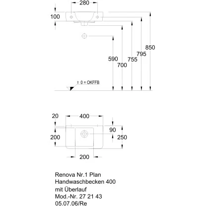 Geberit Handwaschbecken Renova Plan 40 Cm Weiß Mit Überlauf - Image 3