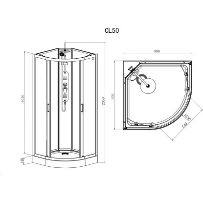 Sanotechnik Komplettdusche Epic Rund Schwarz 235 Cm X 90 Cm X 90 Cm â Bild 2